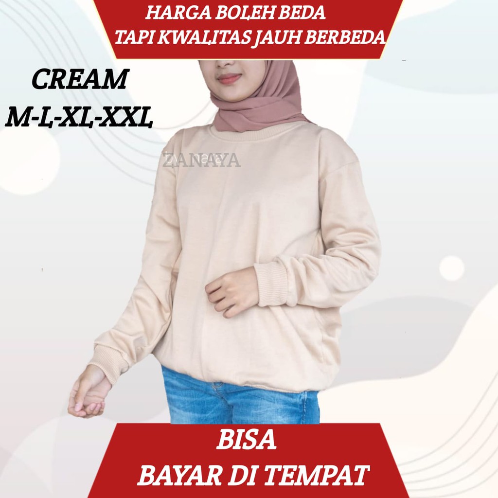 BASIC SWITER POLOS | 15 WARNA SIZE M L XL XXL BAHAN FLEECE-Cream