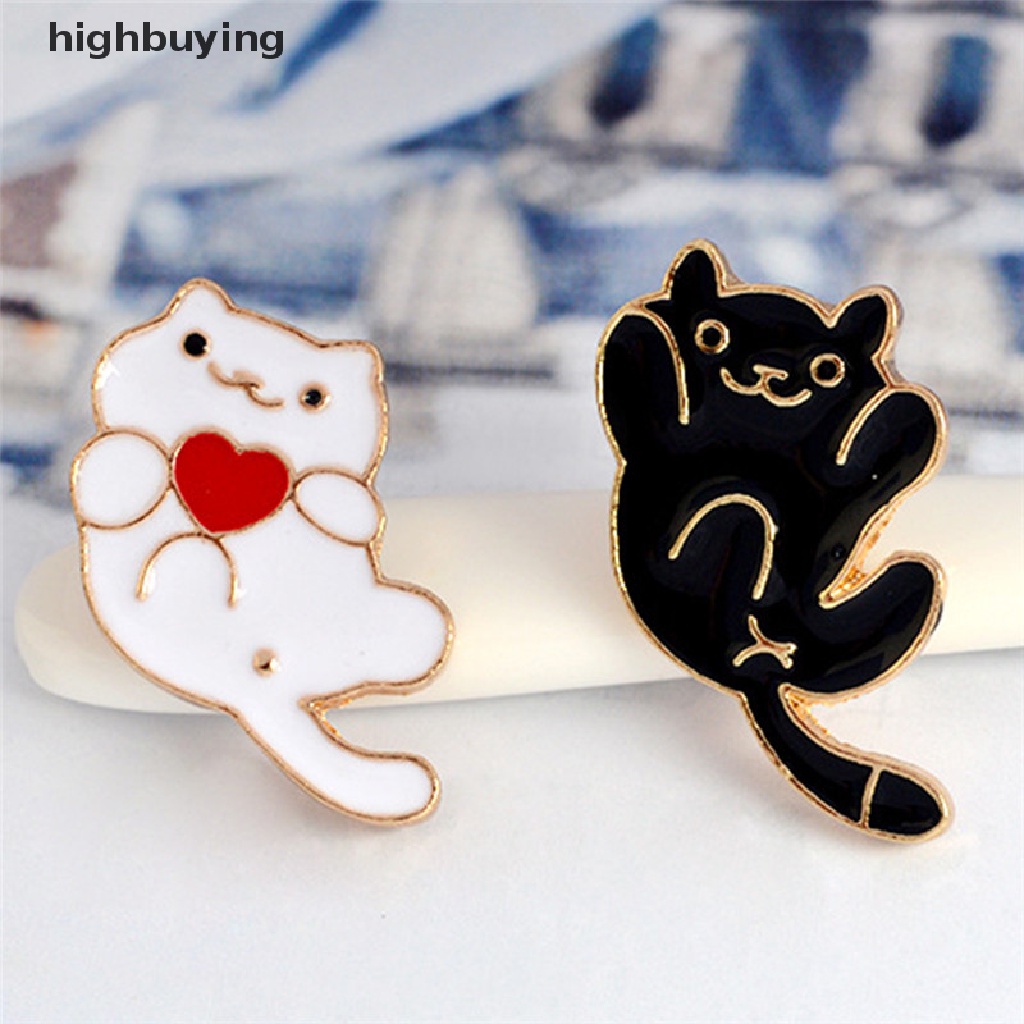 Hbid 4PCS / Set Bros Pin Enamel Bentuk Kartun Kucing Untuk Wanita