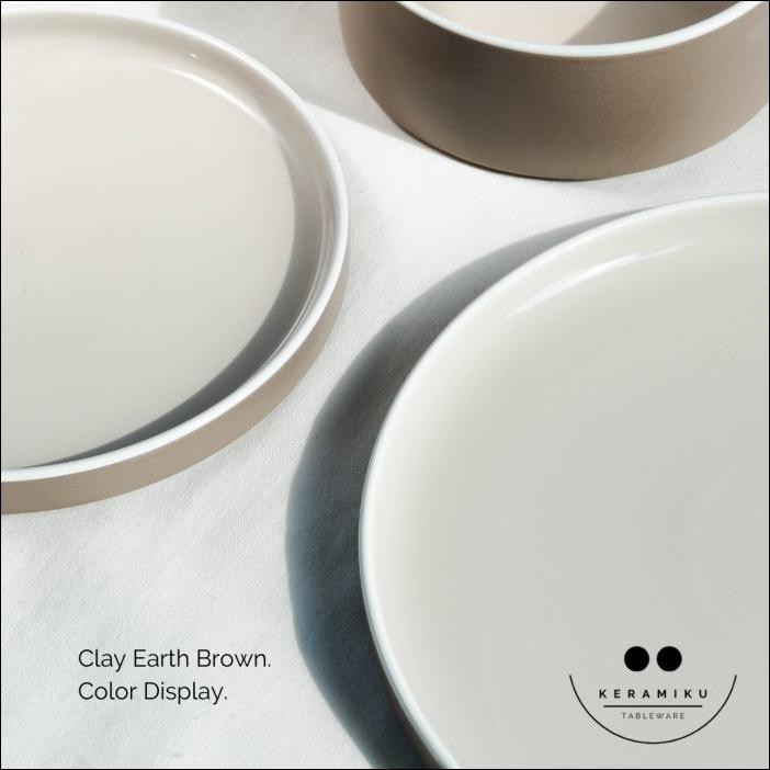 CLAY EARTHEN BROWN DINNER PLATE PIRING MAKAN KERAMIK TABLEWARE SET