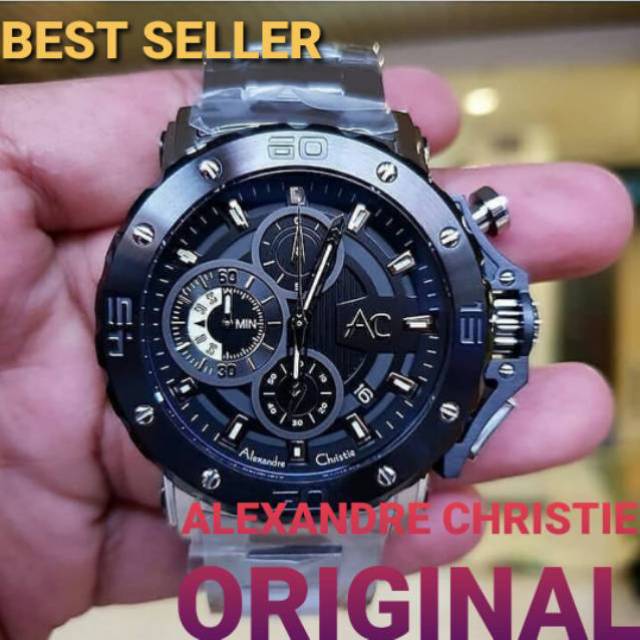 ORIGINAL GARANSI RESMI JAM TANGAN PRIA ALEXANDRE CHRISTIE SILVER BLACK RANTAI STAINLESS STEEL COWOK 