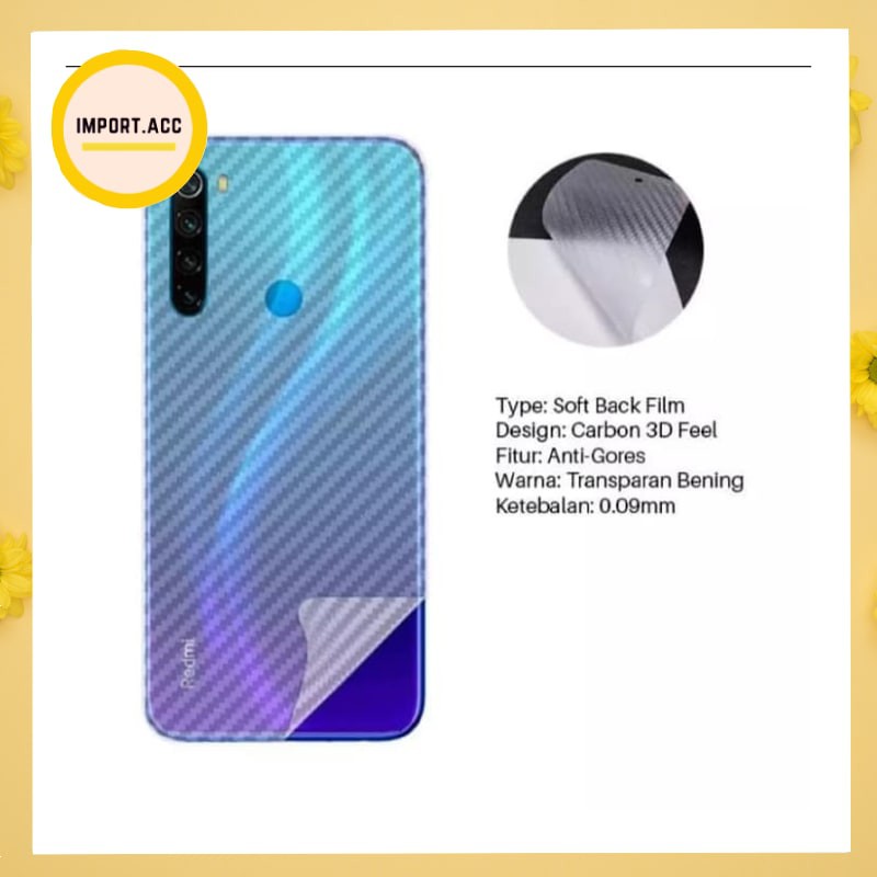 SKIN CARBON XIAOMI / REDMI 9c, Note 8, Note 9, Note 7, 8a ANTIGORES BELAKANG SKIN BACK 3D [IMPORT]