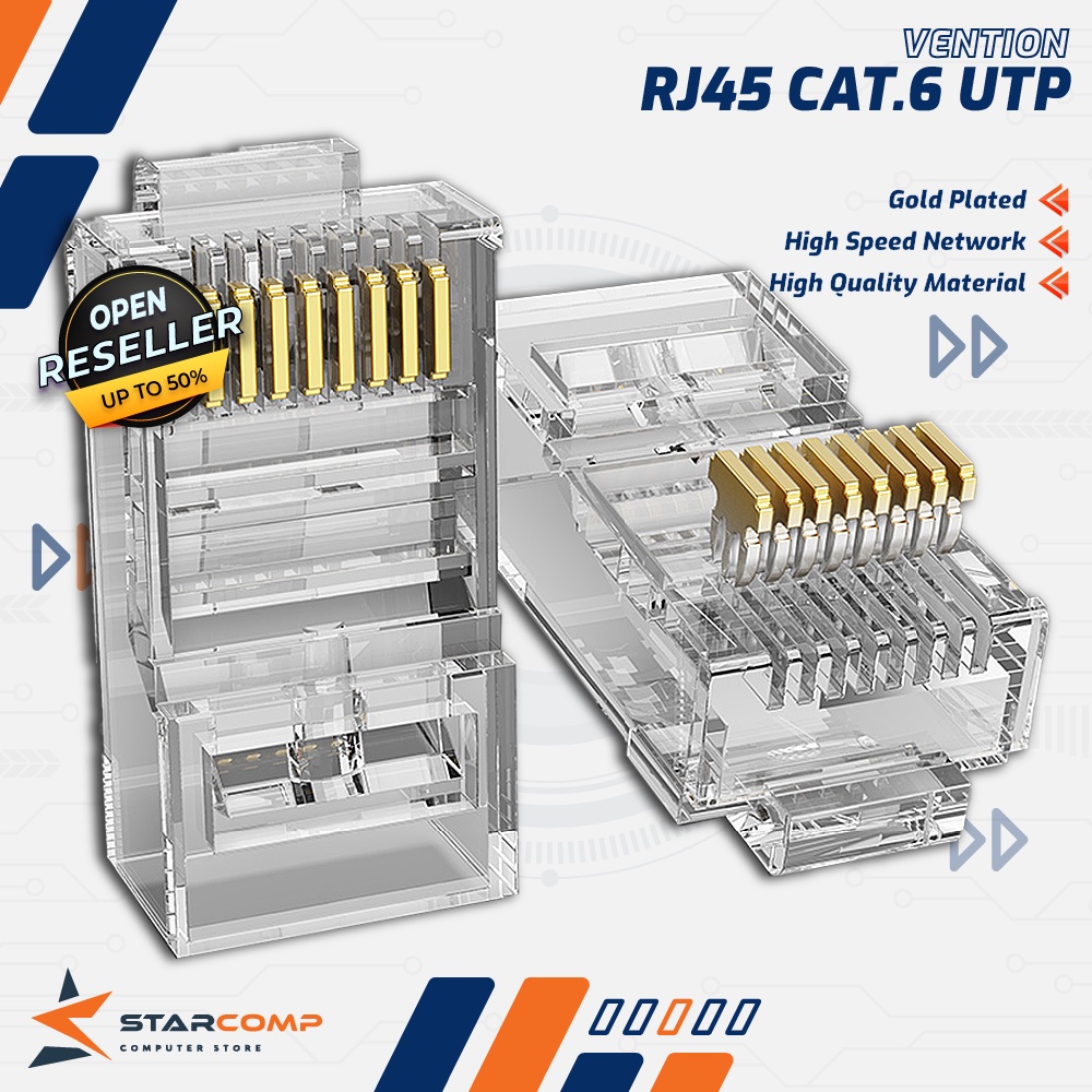 RJ45 Vention IDDR0 Cat.6 Network Connector RJ45 Transparant