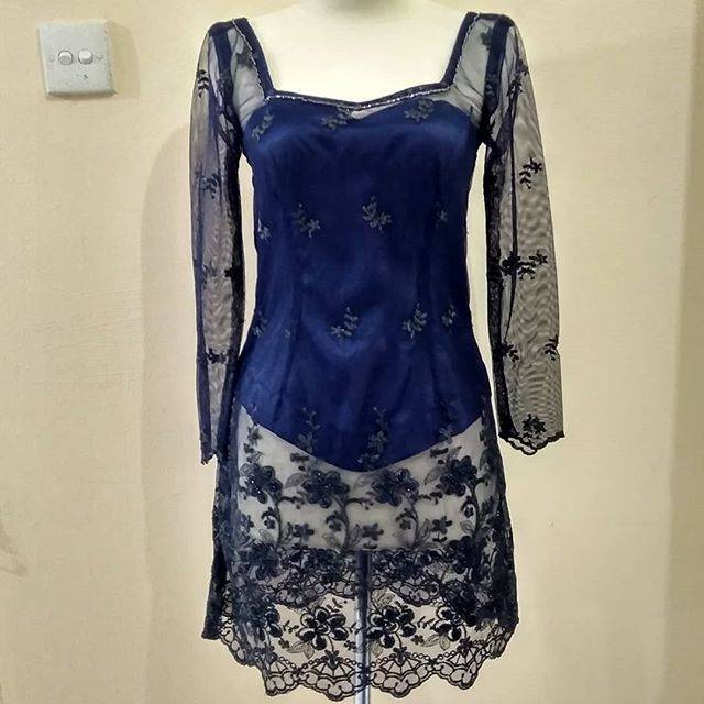 Kebaya kurung tile biru dongker preloved
