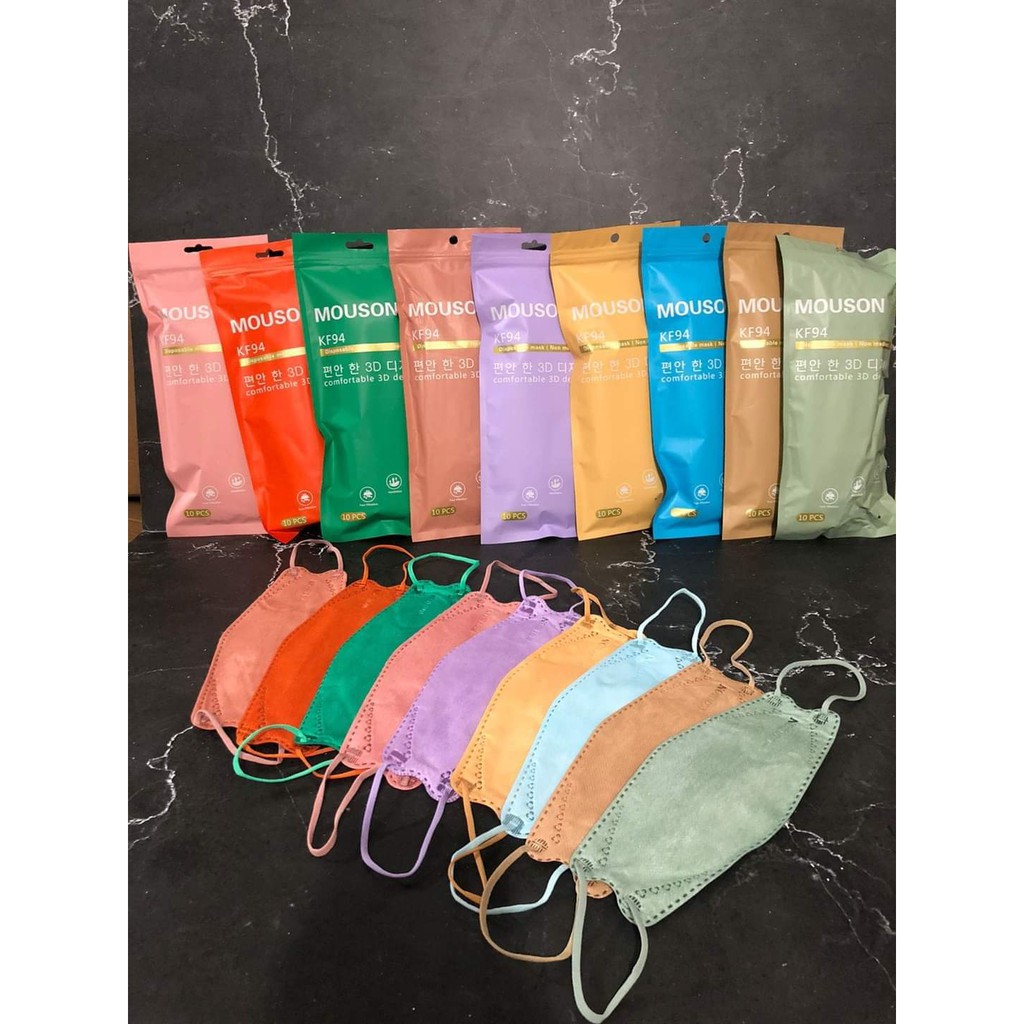 Masker KF94 Mouson Hitam Putih Warna 4 ply Original Emboss Earloop 10 pcs