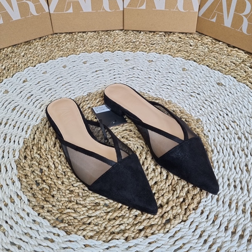 SEPATU ZR WANITA SUEDE MESH FLAT MULE