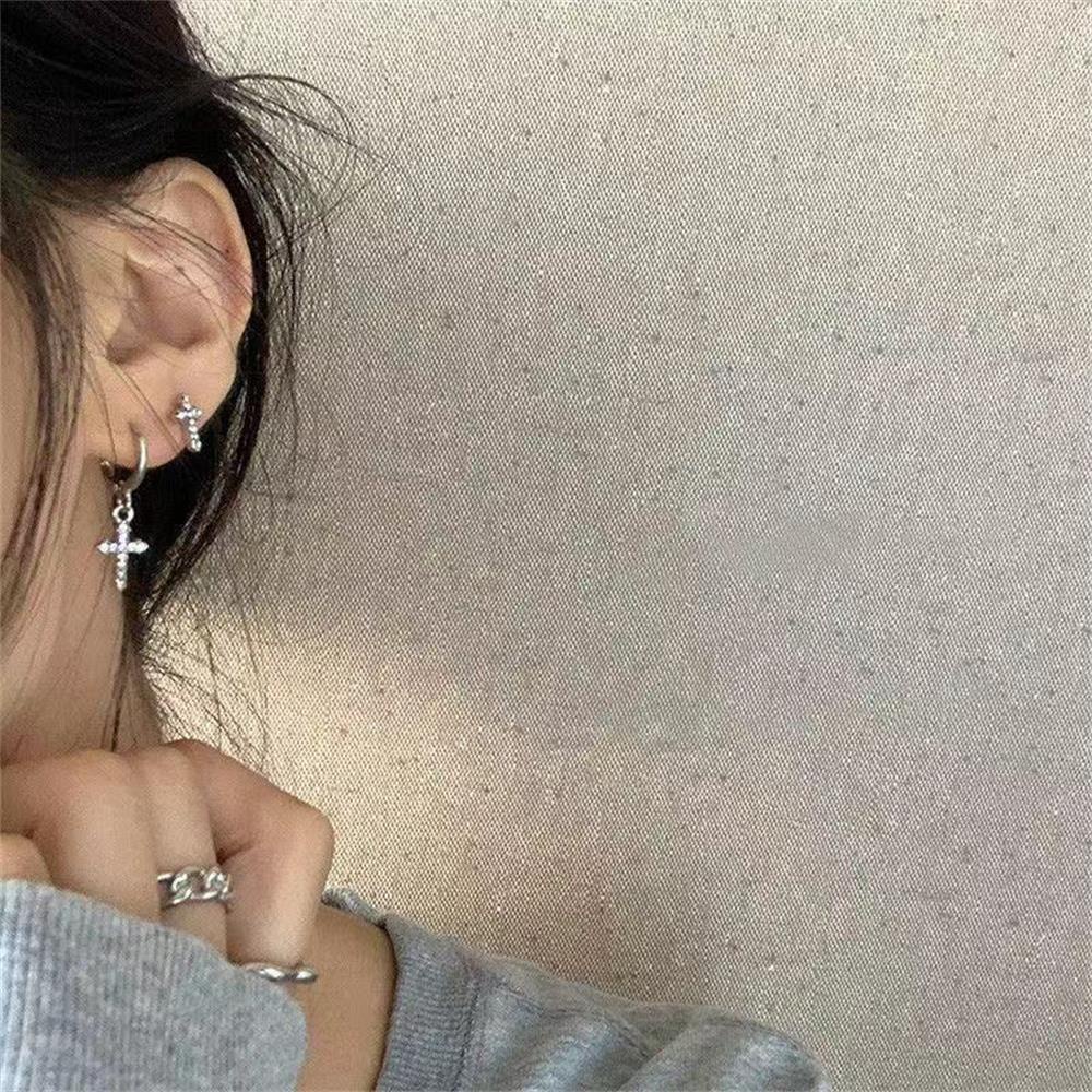 Preva Anting Salib Anting Hadiah Hari Valentine Aksesoris Fashion Pesta Penuh Berlian Zirkon Anting Kilau Berkilau Anting