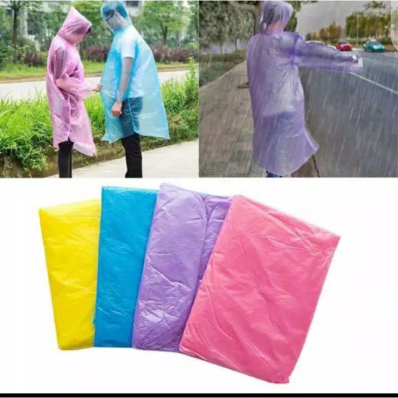 (15g) 0018-Jas Hujan Plastik Transparan Tipis Sekali Pakai Rain Coat