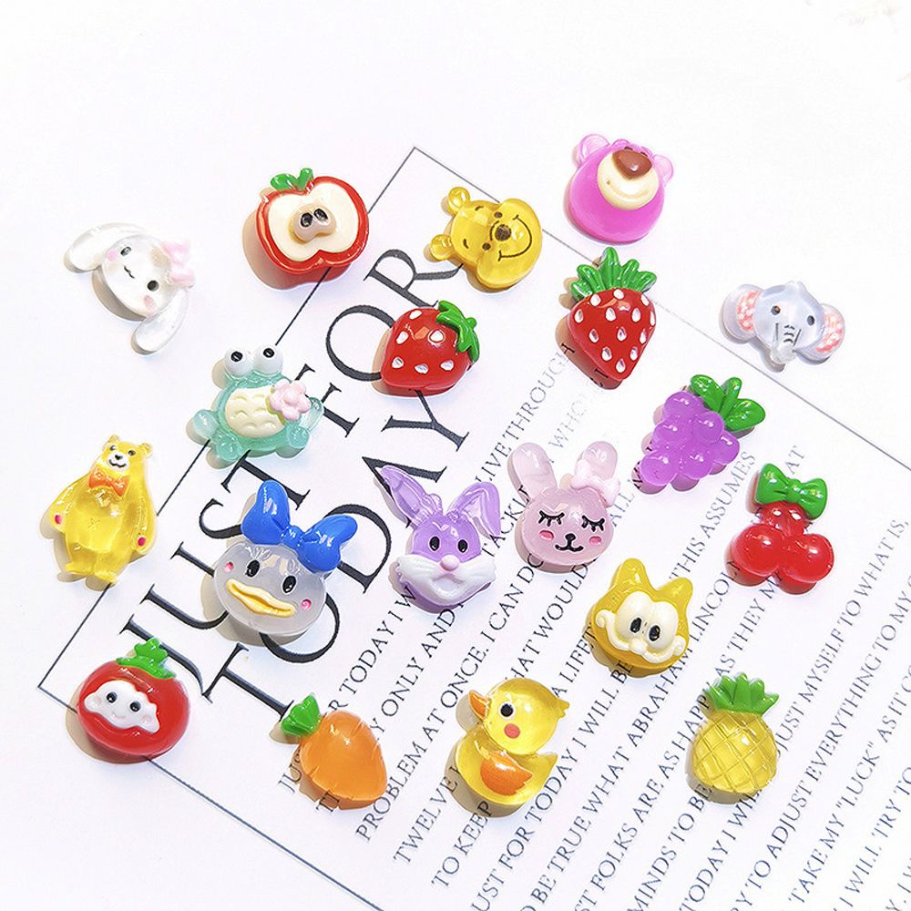 Mxbeauty 10pcs / Set Hiasan Kuku 3d Motif Kartun Kucing / Buah / Hewan Aksen Berlian Imitasi Untuk Nail Art / Manicure Diy