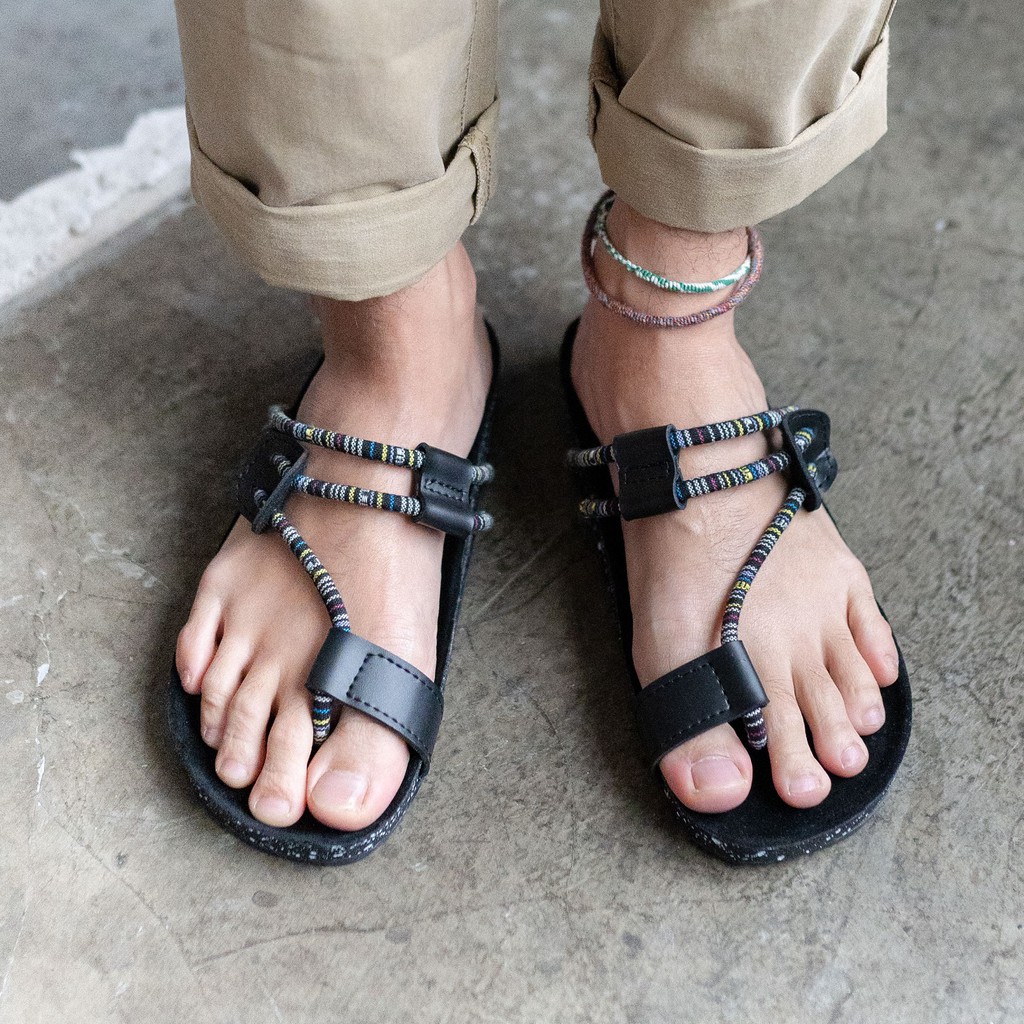 SANDAL PRIA CASUAL "NAGOYA" HITAM TALI ETNIK