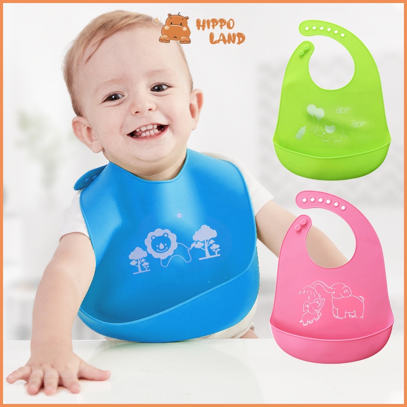 HIPPO LAND Celemek Makan Bayi BABY BIB SLABER Karet Anak Baby Burb Apron Silicon Bibs 192