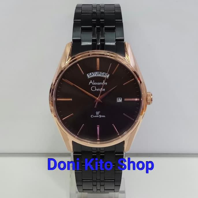 Jam Tangan Pria Original Alexander Cristie AC8588 Black Rose Gold
