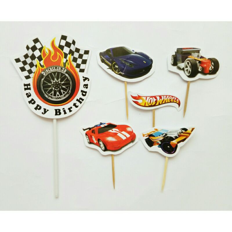 topper hiasan tusukan cup cake kue cupcake happy birthday ulang tahun karakter hot wheels