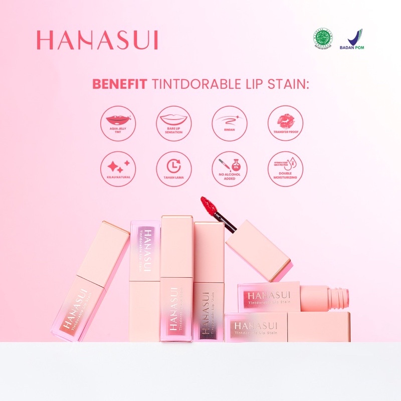 HANASUI Tintdorable Lip Stain Indonesia / Tint Mattedorable Boba Gentle Cleanser Power Essence Toner Serum Day Night Cream Spot Gel Sleeping Mud Peel Off Mask Masker Body Lotion Spa Exfoliating Gel Soap Men Naturgo Flawless Glow Acne Treatment Gold Paket