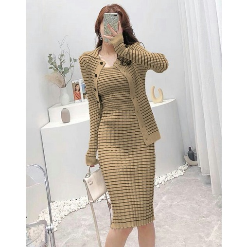 Dress Sikya + Cardi - Dress Casual Wanita Terbaru - Dress Rajut Terbaru - Pakaian Perempuan