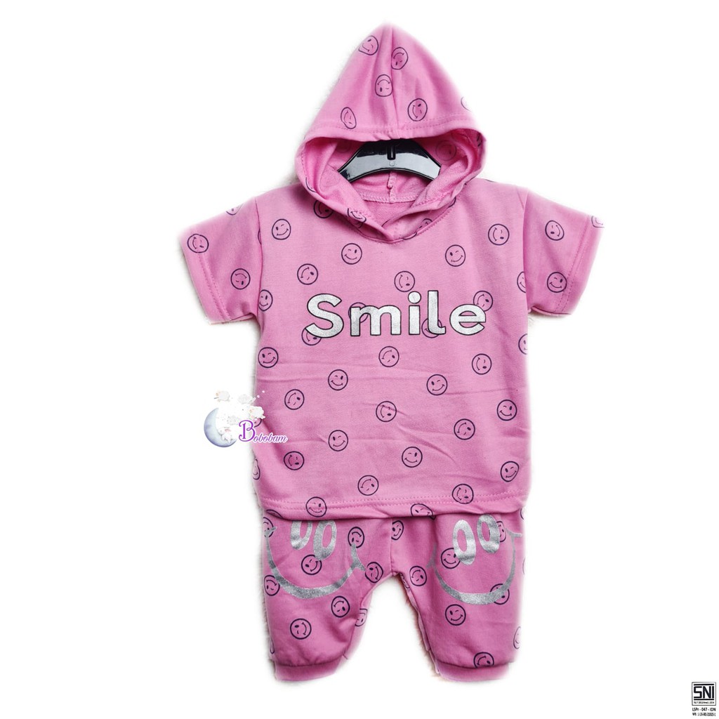 BOBOBAM BAJU BAYI LAKI LAKI  SETELAN ANAK COWO LUCU STELAN COWOK  6 12 BULAN  KEREN TRENDY KEKINIAN SMILE HOODIE UNISEX PEREMPUAN CEWE