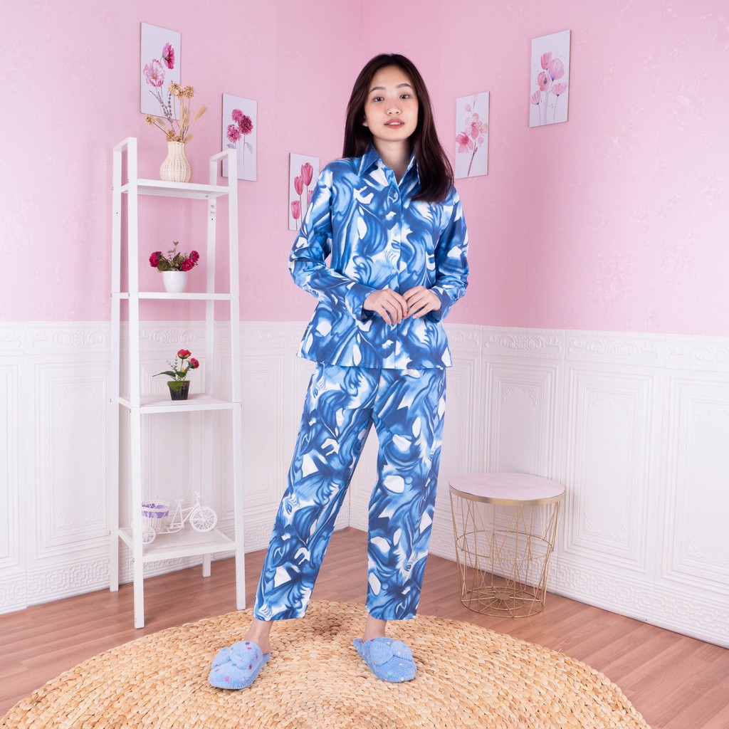 Galaxy Longsleeve Set - Baju Tidur Tie Dye Set / Daily Set / Piyama Kemeja Set PP Fit XL-PYM PP NADINE NAVY