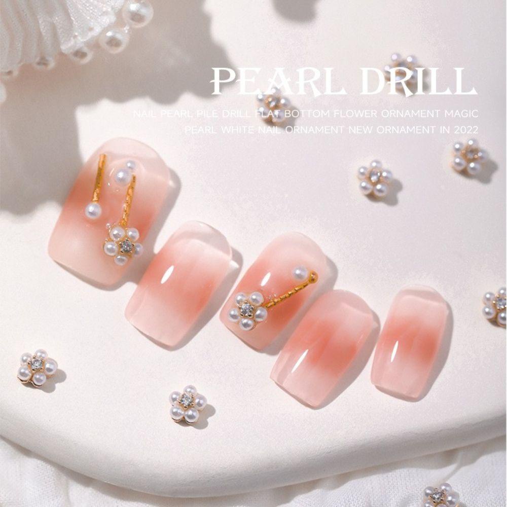 AUGUSTINA Augustina Nail Art Charms Mewah Gadis Manik-Manik Bunga Nail Art Perhiasan Alloy Charm Manicure Aksesoris