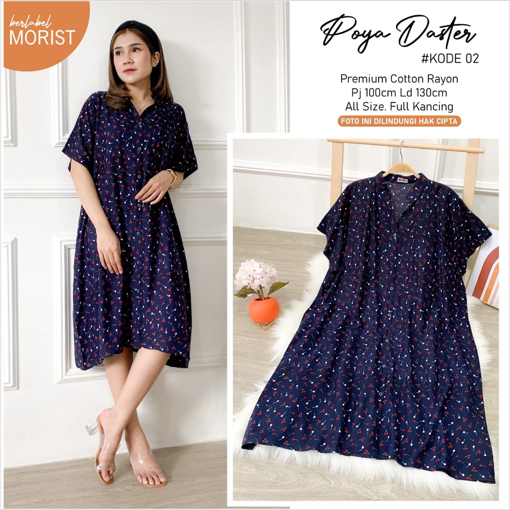 DASTER PREMIUM ALLSIZE DENGAN FULL KANCING BAHAN COTTON RAYON ~ POYA DASTER ORIGINAL MORIST 