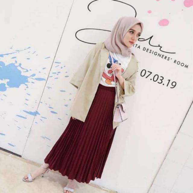 ROK PLISKET ROK KEKINIAN FASHION KEKINIAN ROK PANJANG MUSLIM PLISKET MURAH FLARE SKIRT