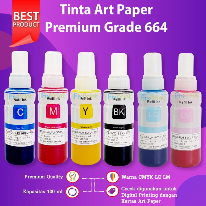 Tinta Art Paper 100ml Artpaper Epson L120 L121 L555 L565 L800 L805 L810 Black Cyan Magenta Yellow