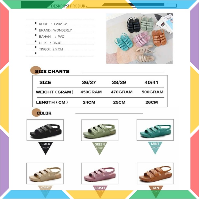 F2021-2 Sandal Selop Wanita Ban 3 Wonderly Sepatu Sandal Cewek Tawana Sendal Slop Rumah Karet