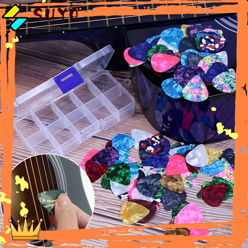 Suyo 100pcs Pick Gitar Elektrik / Ukulele Warna-Warni Ukuran 0.46 / 0.71 / 0.96mm