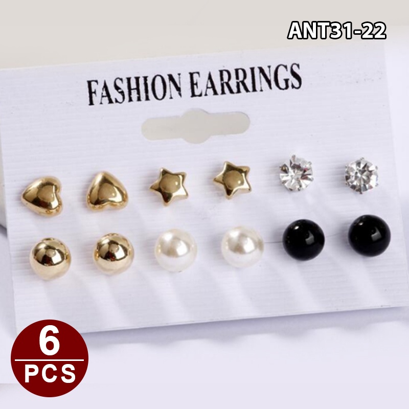 1set 6pasang Anting Wanita korea Tusuk Gantung Desain Geometri Rumbai Alloy fashion import ANT31-ANT31-22