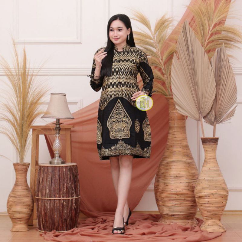 Maura Couple - Sania Ruffle Batik Keluarga Couple Jazy Gamis Syar'i - Gamis Kerah Jazy Terbaru Motif Wayang Prodo