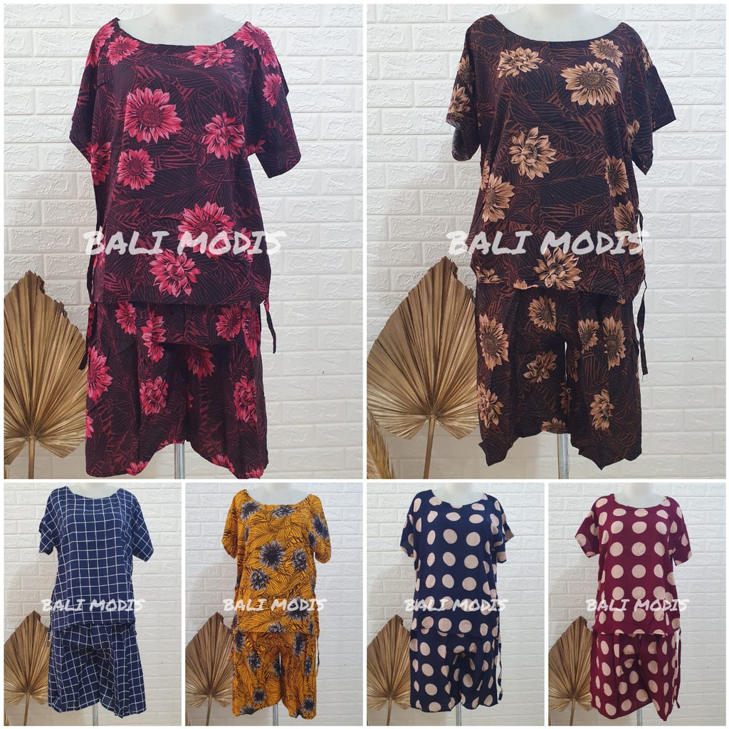 BABYDOLL SETELAN KULOT PENDEK MOTIF BALI