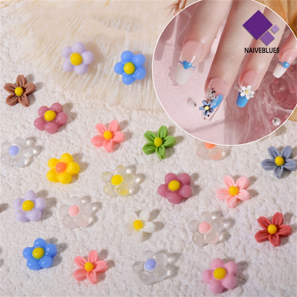 Naiveblue &gt; 50Pcs / Set Hiasan Kuku 3D Bentuk Bunga Mini Bahan Resin Anti Air Untuk Nail Art / Manicure Charms