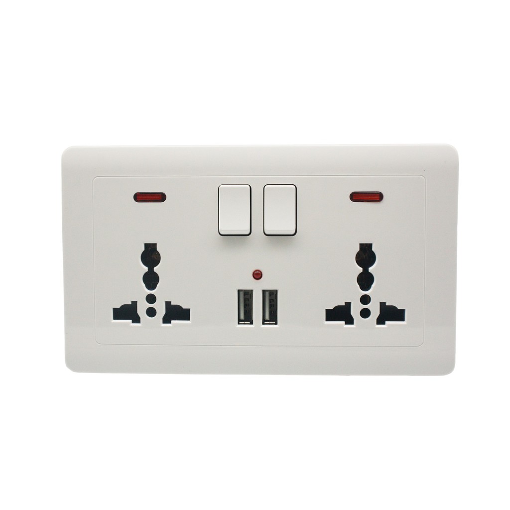 Double WALL SOCKET 3 USB Colokan 2 USB Output &amp; 2 Tombol ON-OFF