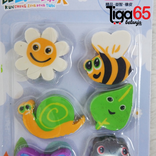 365 Cartoon Eraser #40898 Penghapus Set Animal Shape Penghapus Kartun Isi 6 pcs