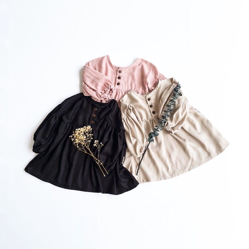 OLIVE SHORT DRESS - Blus Tunik Baju Atasan Tunik Anak Bayi Rayon Panjang Bolak Balik