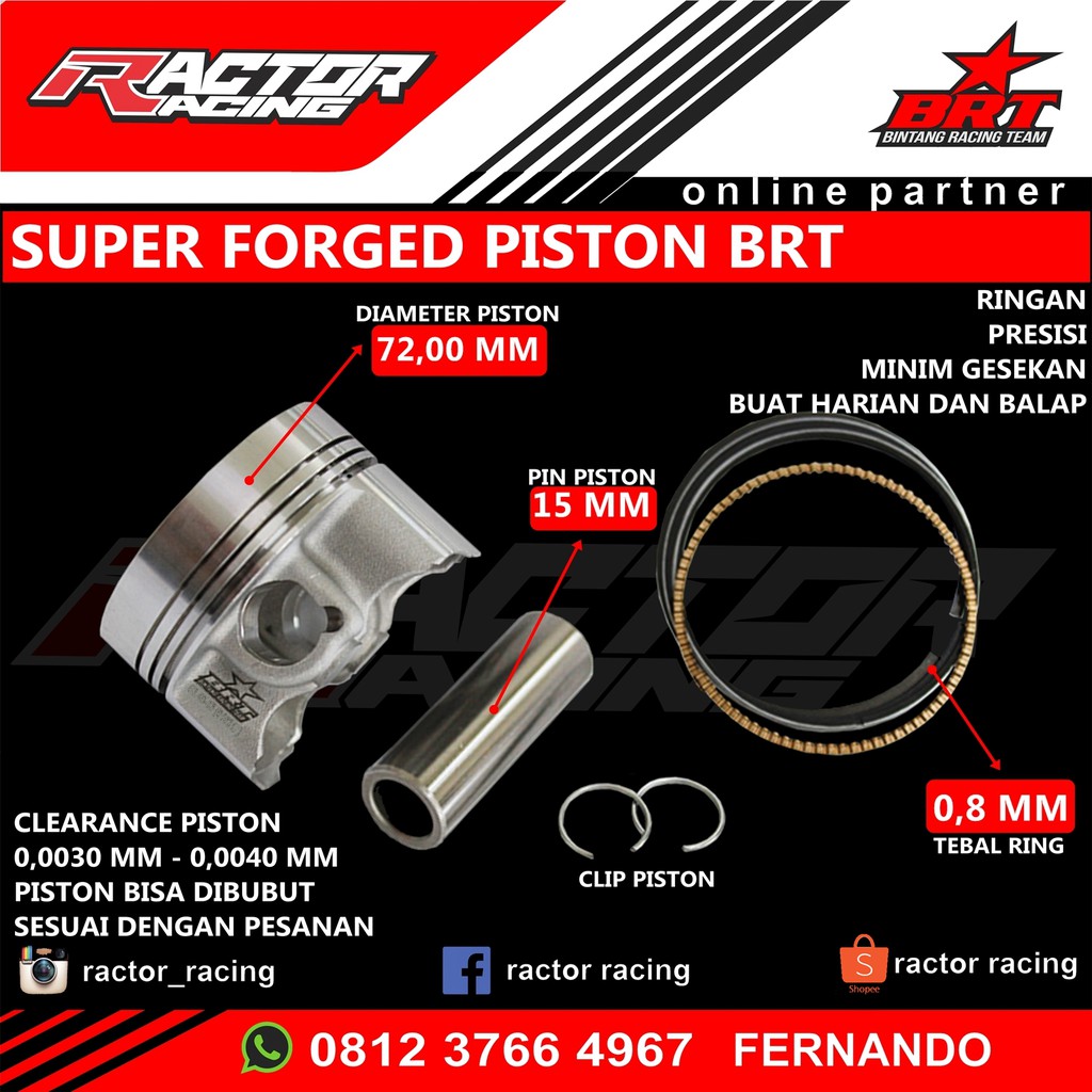 Piston Racing SUPER Forged BRT 72.00 mm Pen 15 mm BRT
