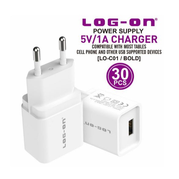 BATOK CHARGER LOGON 1 USB 5V 1A BOLD LO-C01 - Isi 30 Pcs