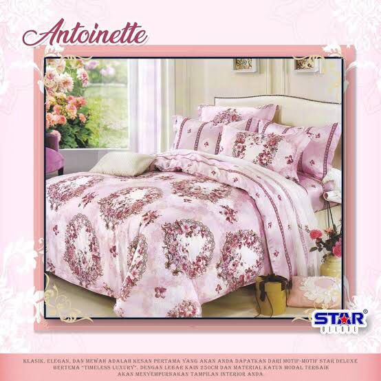Bahan kain sprei katun lokal CVC Star motif bunga cantik vintage Antoinette