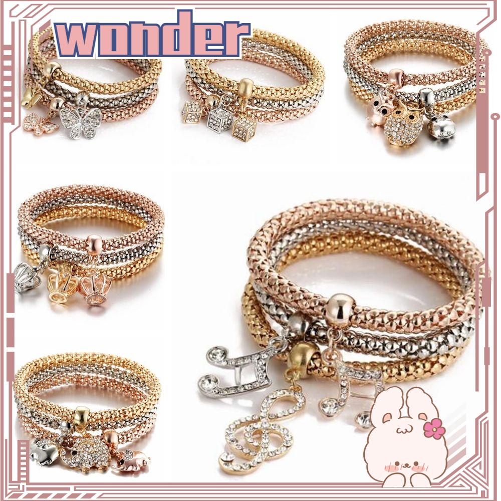 3pcs / Set Gelang Liontin Kupu-Kupu Aksen Kristal Berlian Imitasi Warna Emas Perak Untuk Pria Dan Wanita