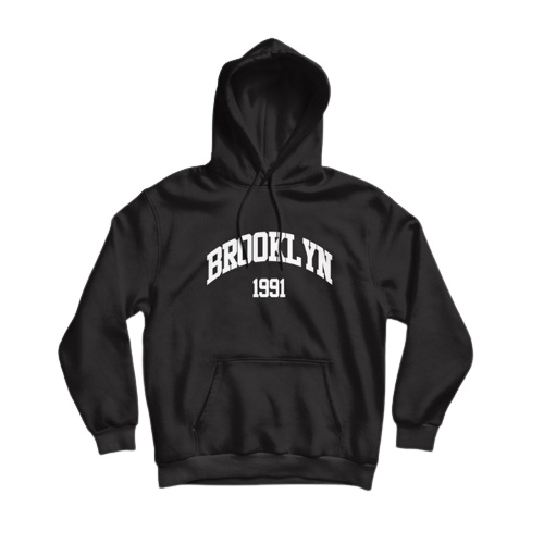 Broklyn 1991 Bordir - Jumper Hoodie Broklyn 1991 Hitam Fleece Tebal Unisex