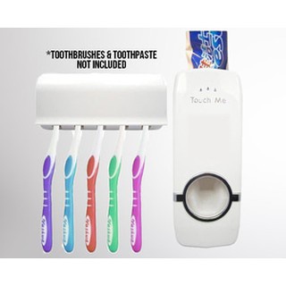 Dispenser Odol dan Tempat Sikat Gigi TOUCH ME Rak Tooth Paste &amp; Brush Set WHITE Otomatis Pasta Holder