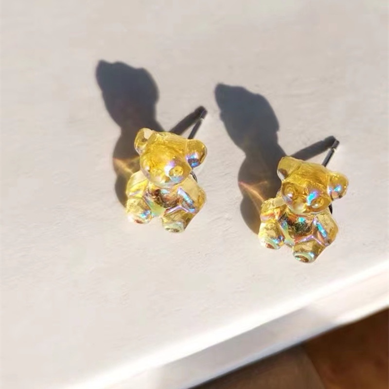 Anting Stud Desain Teddy Bear Warna Permen Gaya Korea Untuk Wanita