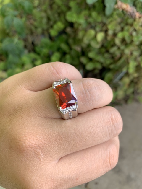 Cincin Pria Perak Akik Rubi Merah Red Ruby Cutting Mewah Modern Minimalis Kantoran