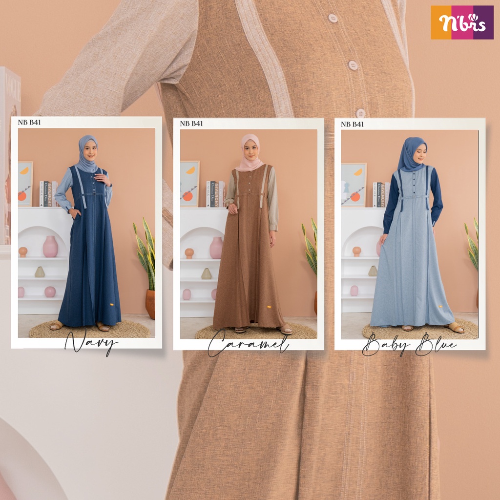 Nibras NB B41 Dress Wanita Muslimah Bahan Sorento Gamis Syari Polos Formal OOTD Muslimah Outfit