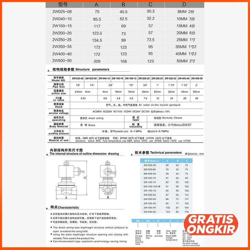 Water Solenoid Valve Normally Closed High 2 Inch - 2W-500-50