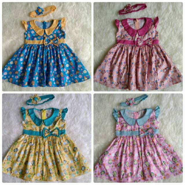 Dress anak katun jepang original + bandana bayi