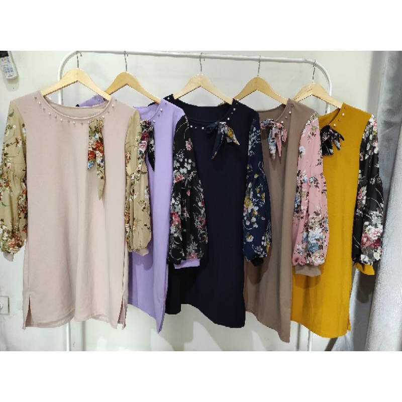 LONG TUNIK LENGAN BALON MUTIARA  IMPORT / TUNIK LENGAN BALON