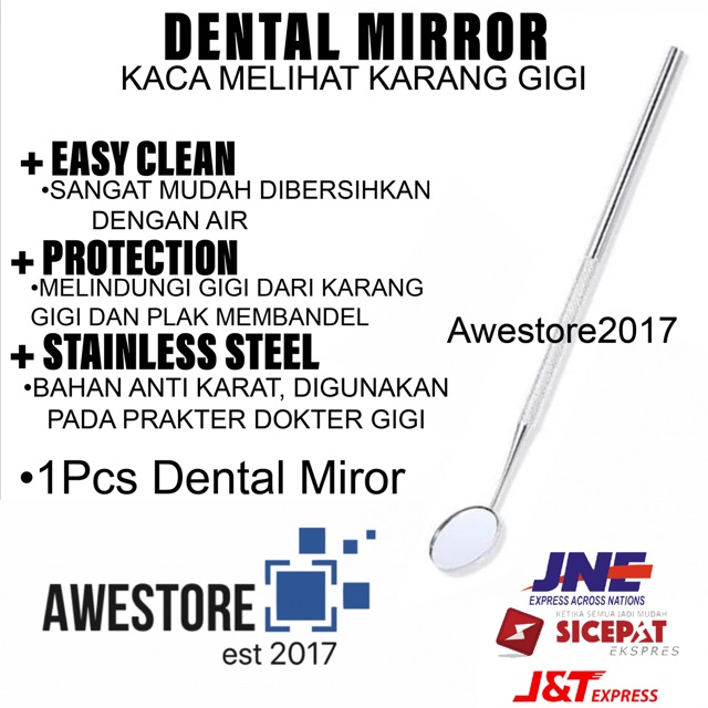 Dental Mirror Kaca Alat Pembersih Karang Gigi Cermin Mulut Dokter Gigi Stainless Steel