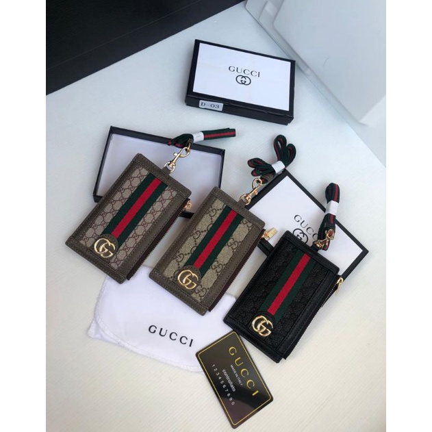 Gucci Signature Leather Lanyard Card Case 