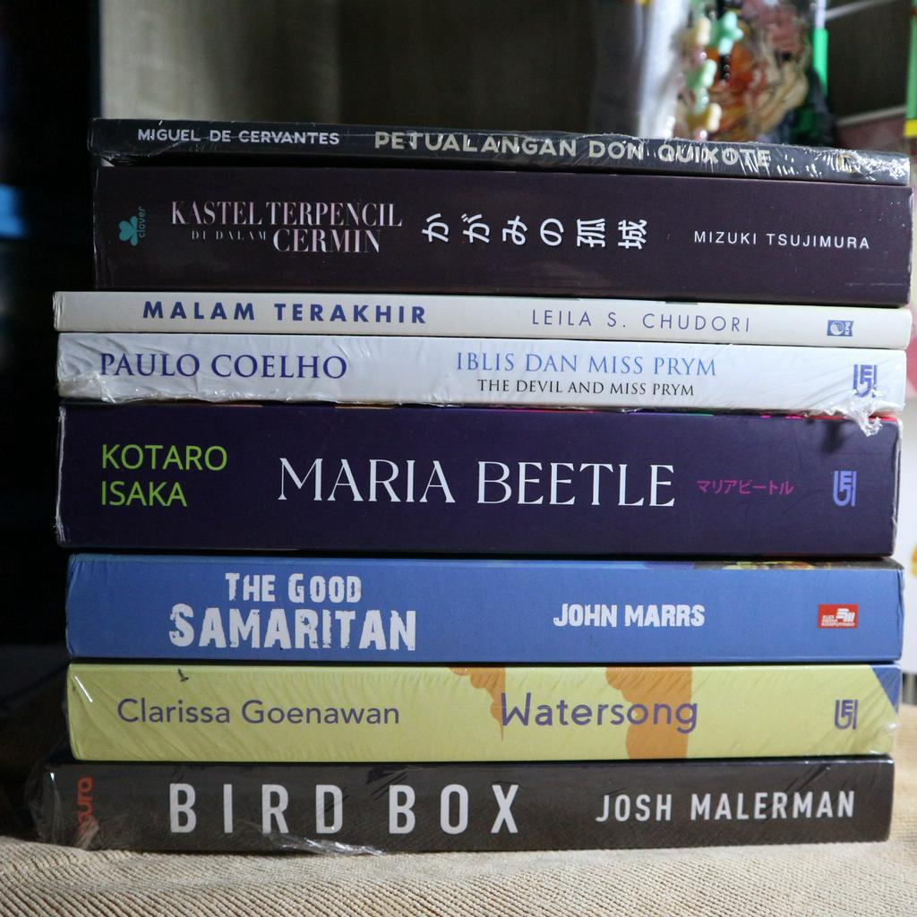 novel original watersong, maria beetle, the good samaritan, bird box