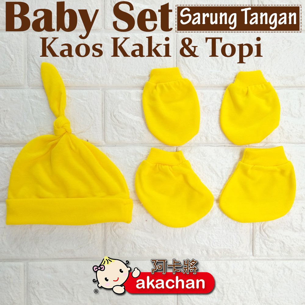 STK Topi Bayi NEWBORN Polos AKACHAN Sarung Tangan Kaos Kaki &amp; Topi Bayi stk akachan - Motif Polos