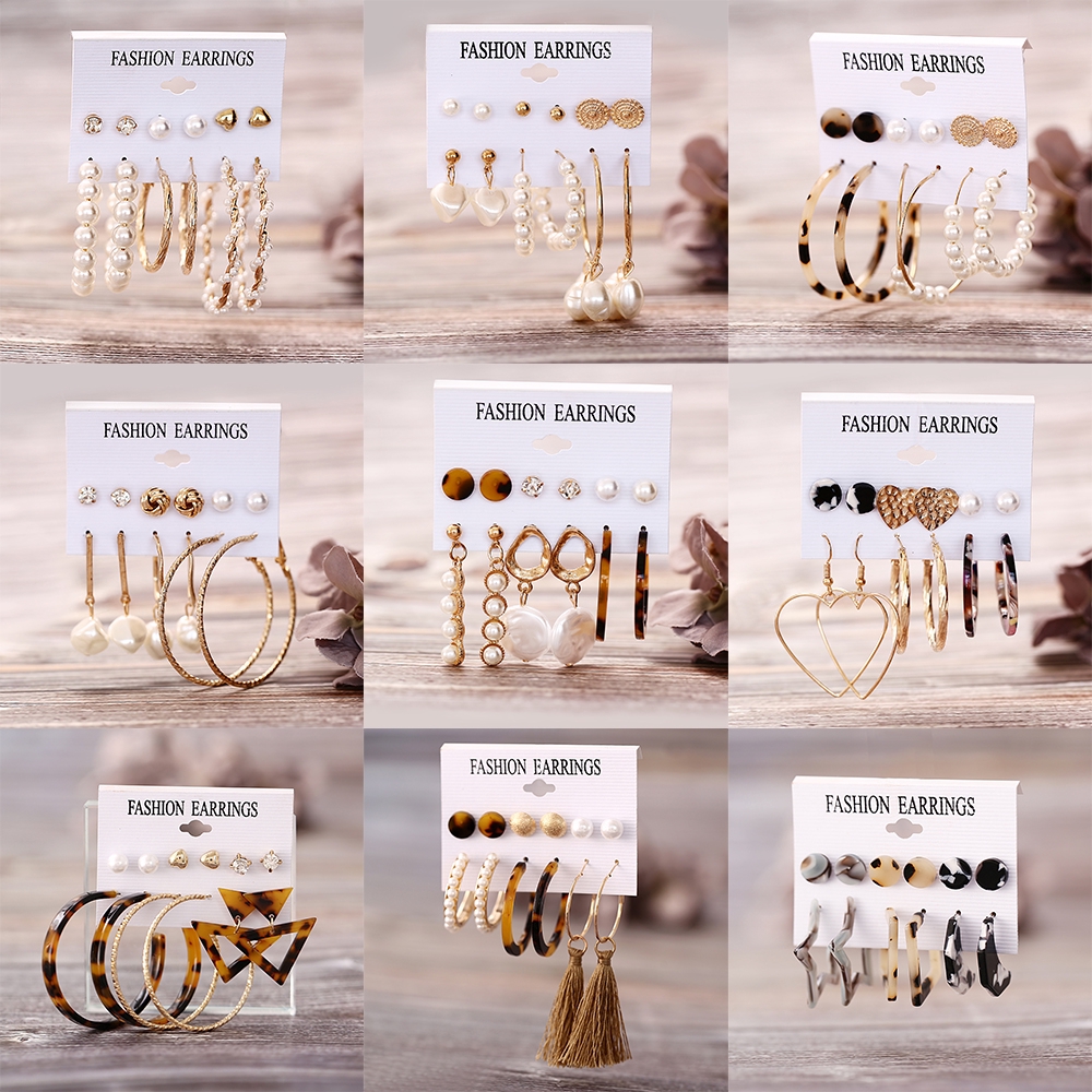 AY(CN) Ifyou 6 Pasang / Set Anting Tusuk Gantung Desain Lingkaran + Rumbai Hias Mutiara Gaya Bohemian Untuk Wanita